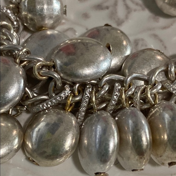 Silver Champagne Shimmery Disco Bead Charm Layered Bracelet Whimsical Vintage - Picture 7 of 16